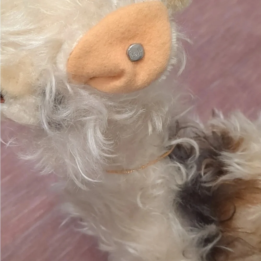 vintage steiff stuffed alpaca mohair collectible, silver ear marker, one owner